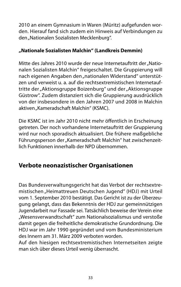 Seite 34 des Verfassungsschutzbericht 2010 Mecklenburg-Vorpommern