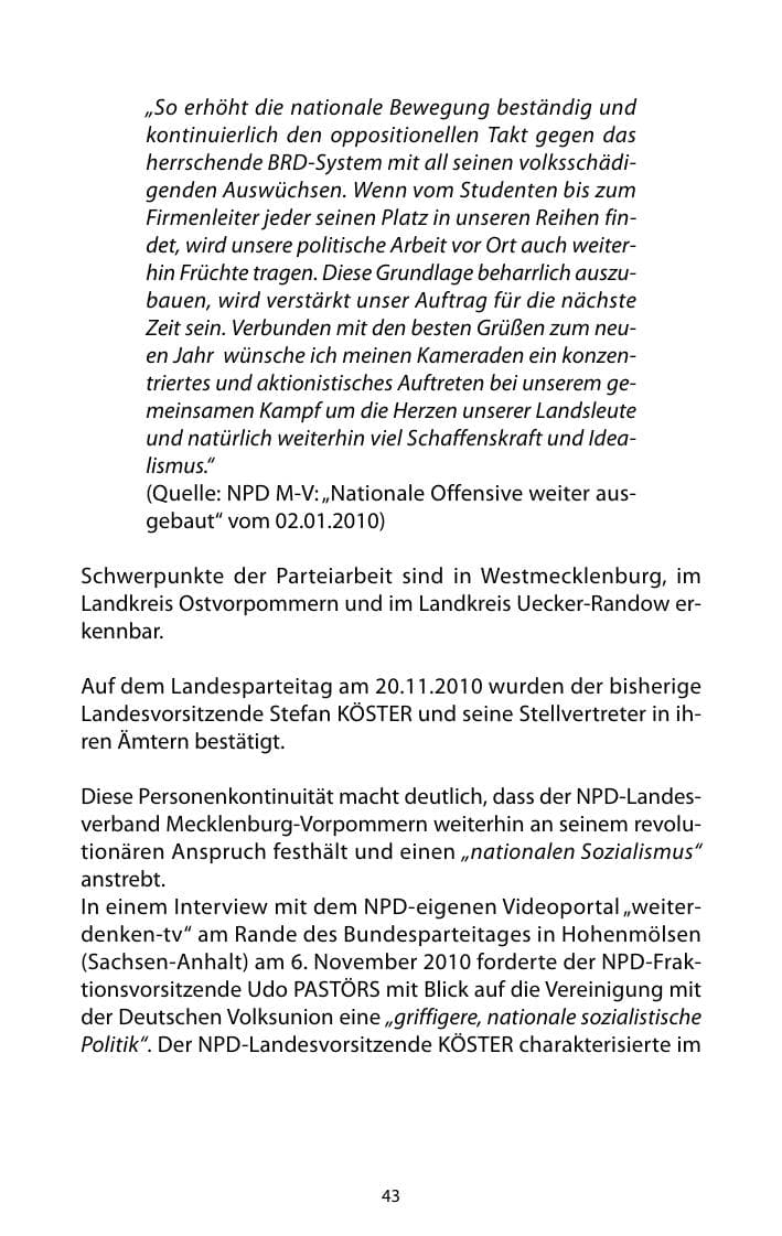 Seite 44 des Verfassungsschutzbericht 2010 Mecklenburg-Vorpommern