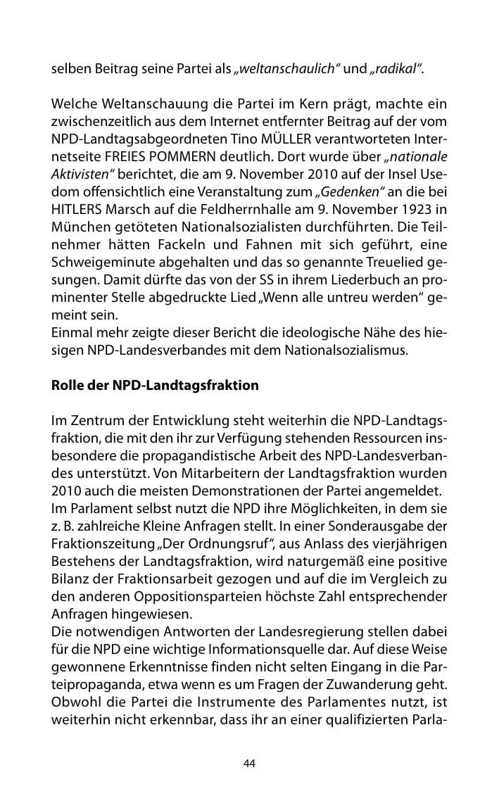 Seite 45 des Verfassungsschutzbericht 2010 Mecklenburg-Vorpommern