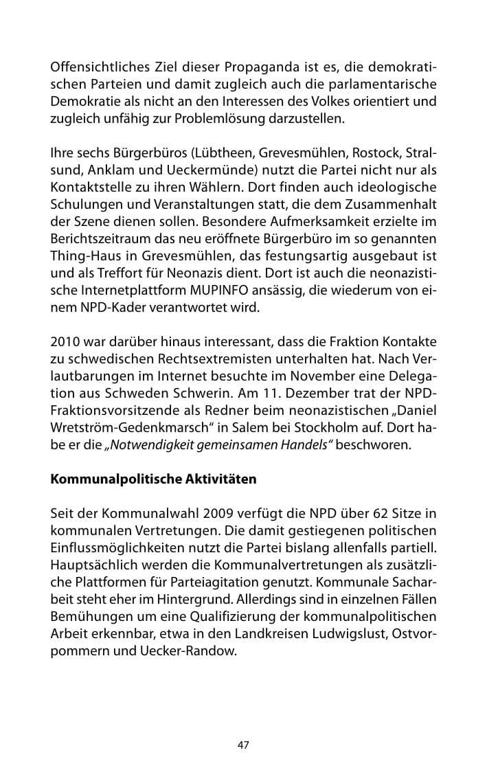Seite 48 des Verfassungsschutzbericht 2010 Mecklenburg-Vorpommern