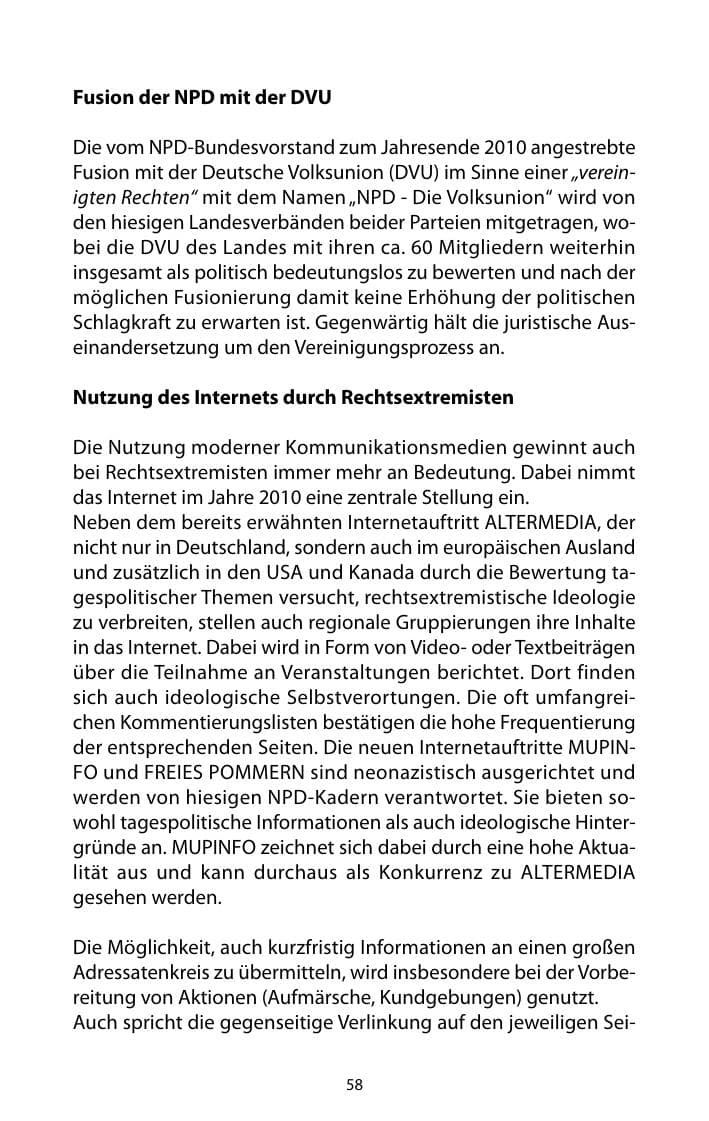 Seite 59 des Verfassungsschutzbericht 2010 Mecklenburg-Vorpommern