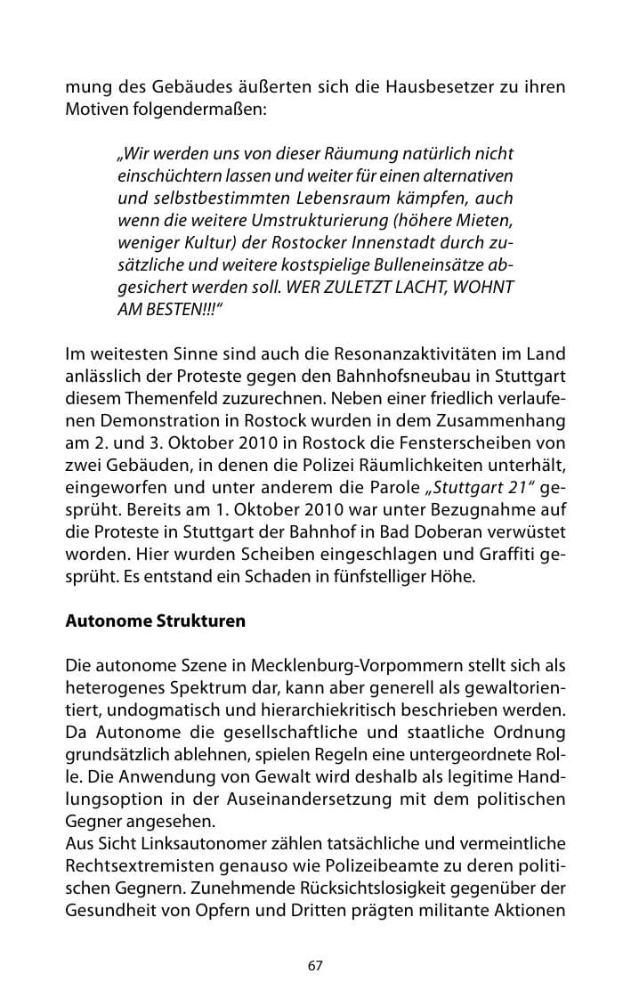 Seite 68 des Verfassungsschutzbericht 2010 Mecklenburg-Vorpommern