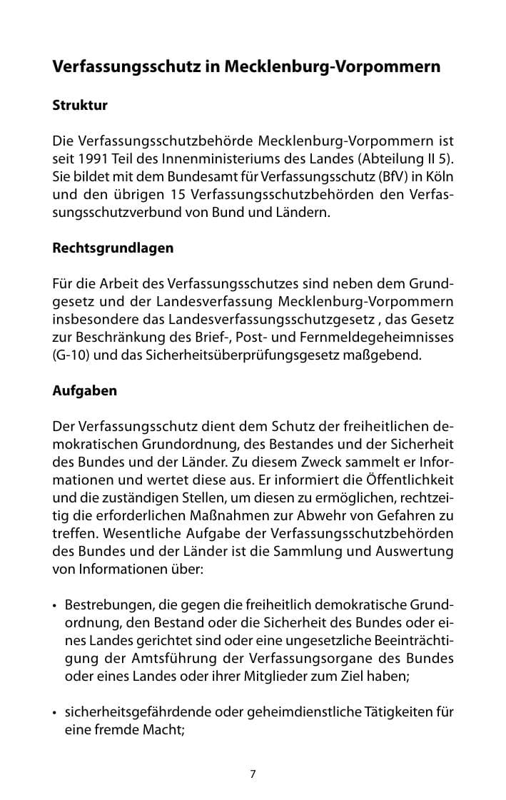 Seite 8 des Verfassungsschutzbericht 2010 Mecklenburg-Vorpommern