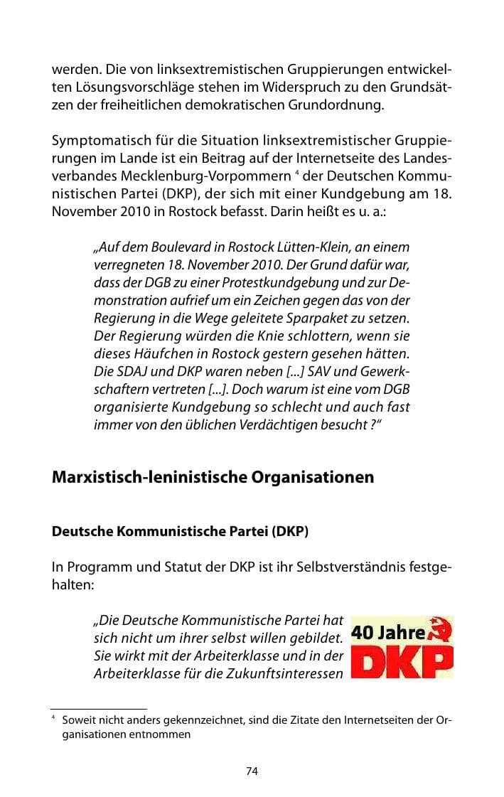 Seite 75 des Verfassungsschutzbericht 2010 Mecklenburg-Vorpommern
