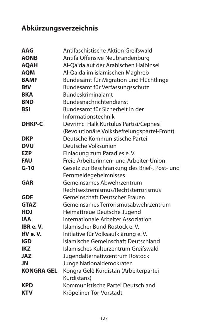 Seite 129 des Verfassungsschutzbericht 2011 Mecklenburg-Vorpommern