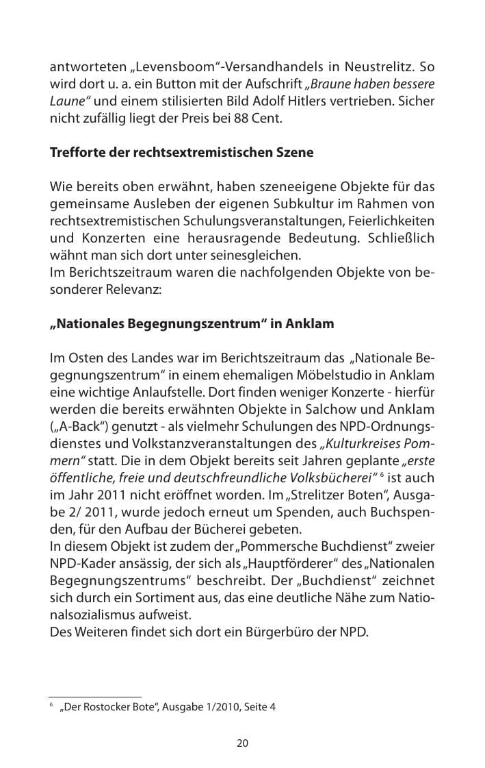 Seite 22 des Verfassungsschutzbericht 2011 Mecklenburg-Vorpommern