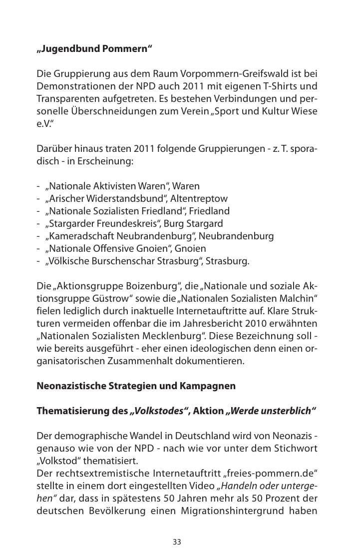 Seite 35 des Verfassungsschutzbericht 2011 Mecklenburg-Vorpommern