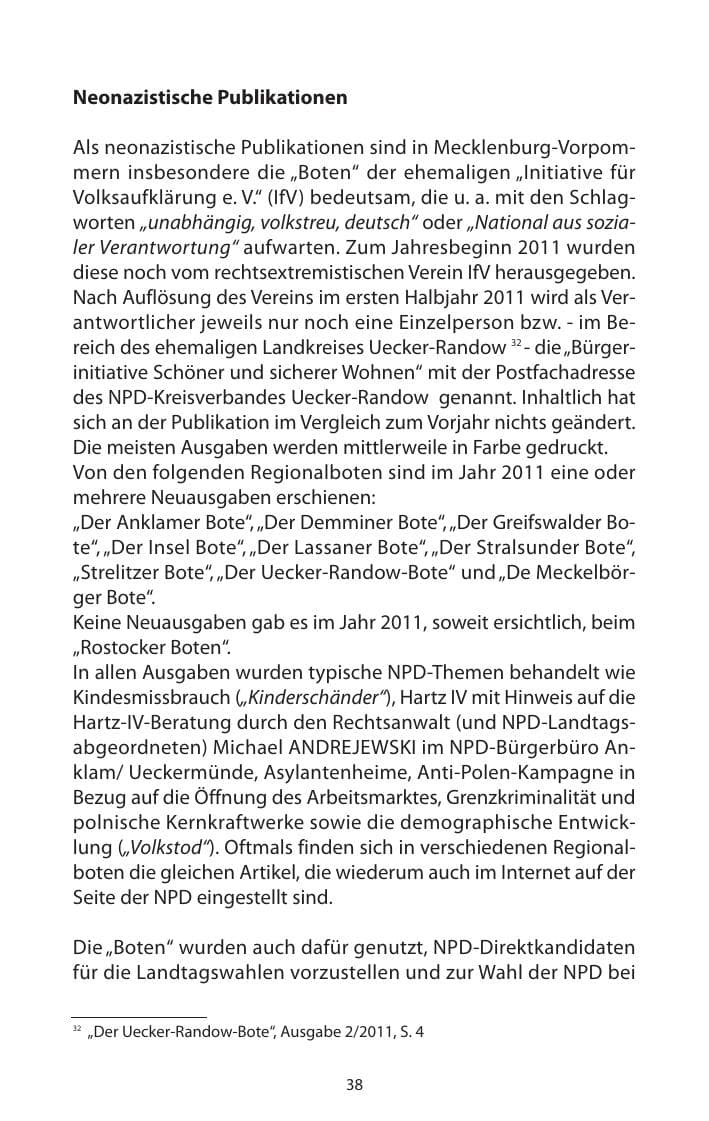 Seite 40 des Verfassungsschutzbericht 2011 Mecklenburg-Vorpommern