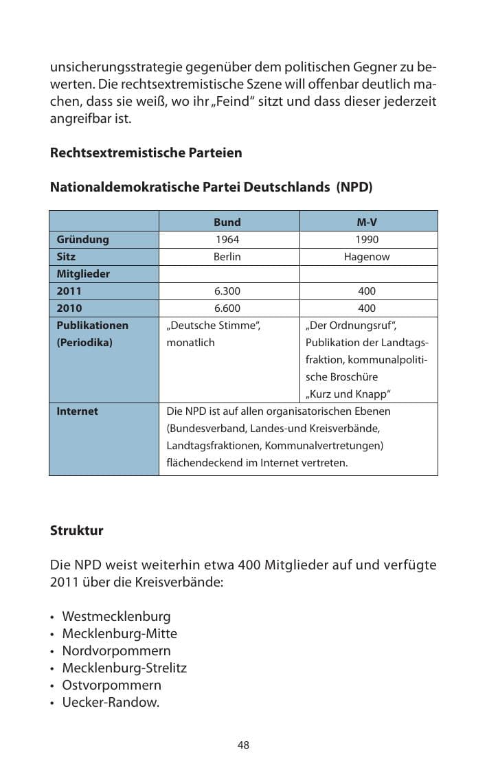 Seite 50 des Verfassungsschutzbericht 2011 Mecklenburg-Vorpommern