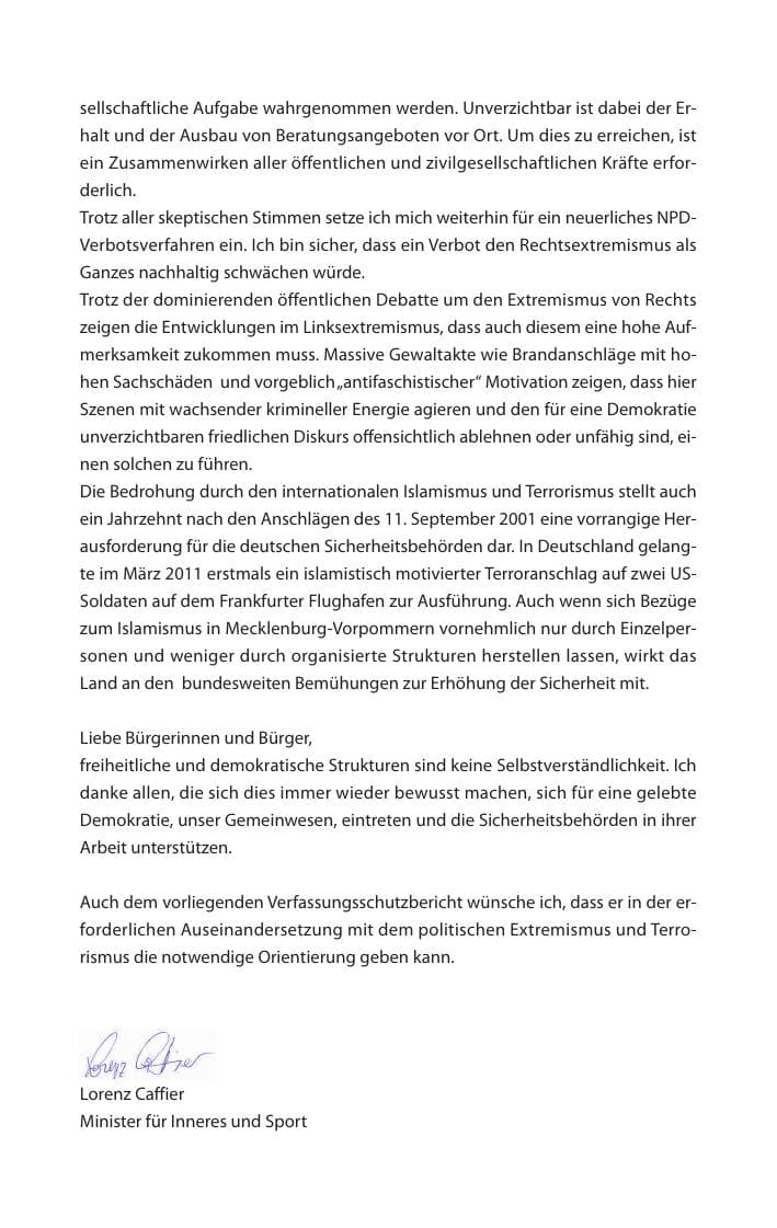 Seite 6 des Verfassungsschutzbericht 2011 Mecklenburg-Vorpommern
