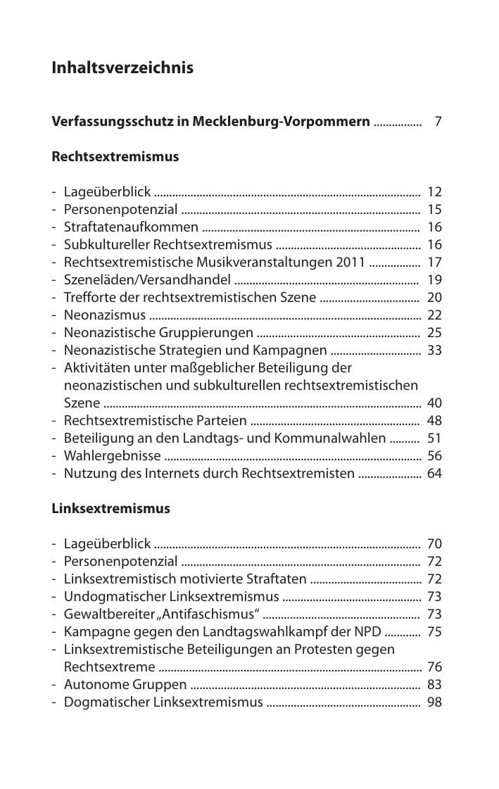 Seite 7 des Verfassungsschutzbericht 2011 Mecklenburg-Vorpommern
