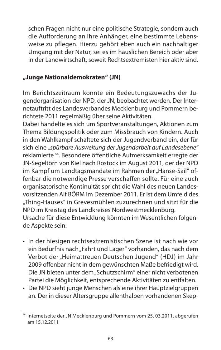 Seite 65 des Verfassungsschutzbericht 2011 Mecklenburg-Vorpommern