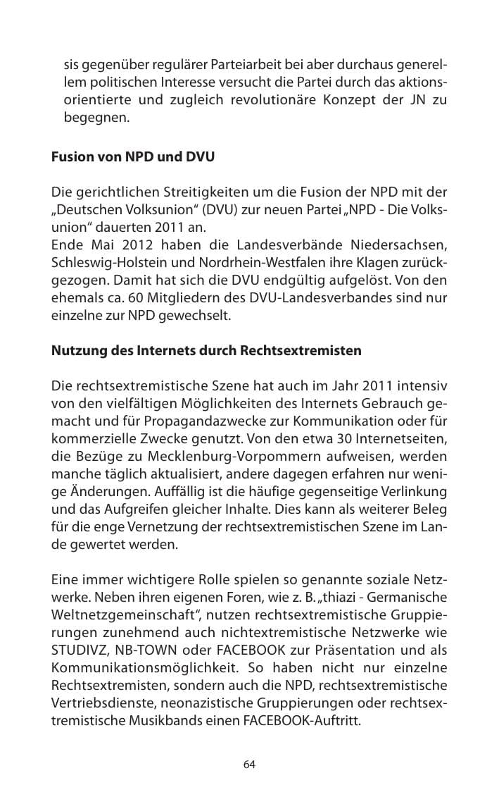 Seite 66 des Verfassungsschutzbericht 2011 Mecklenburg-Vorpommern