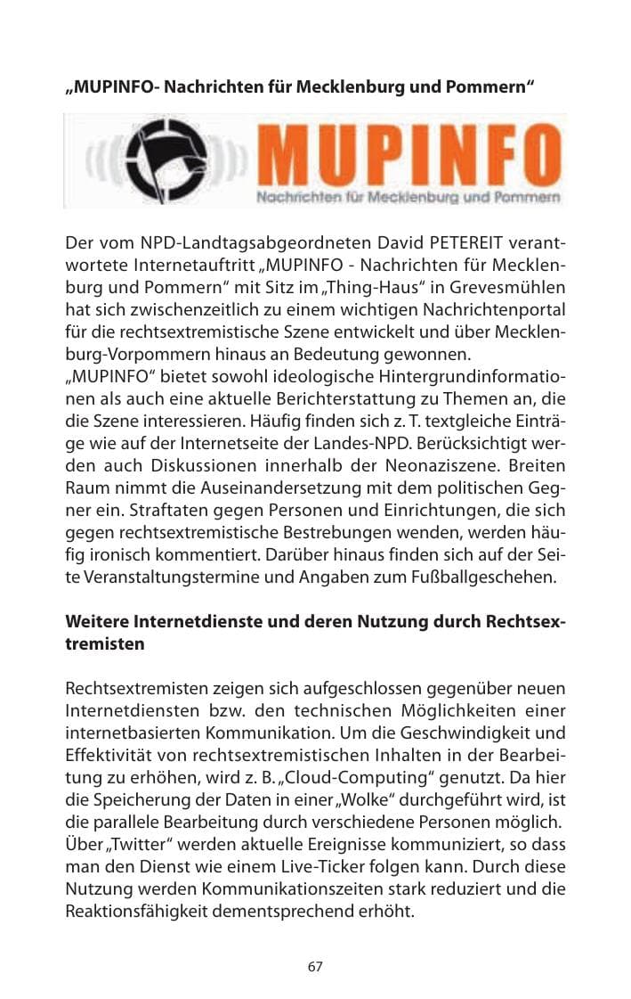 Seite 69 des Verfassungsschutzbericht 2011 Mecklenburg-Vorpommern
