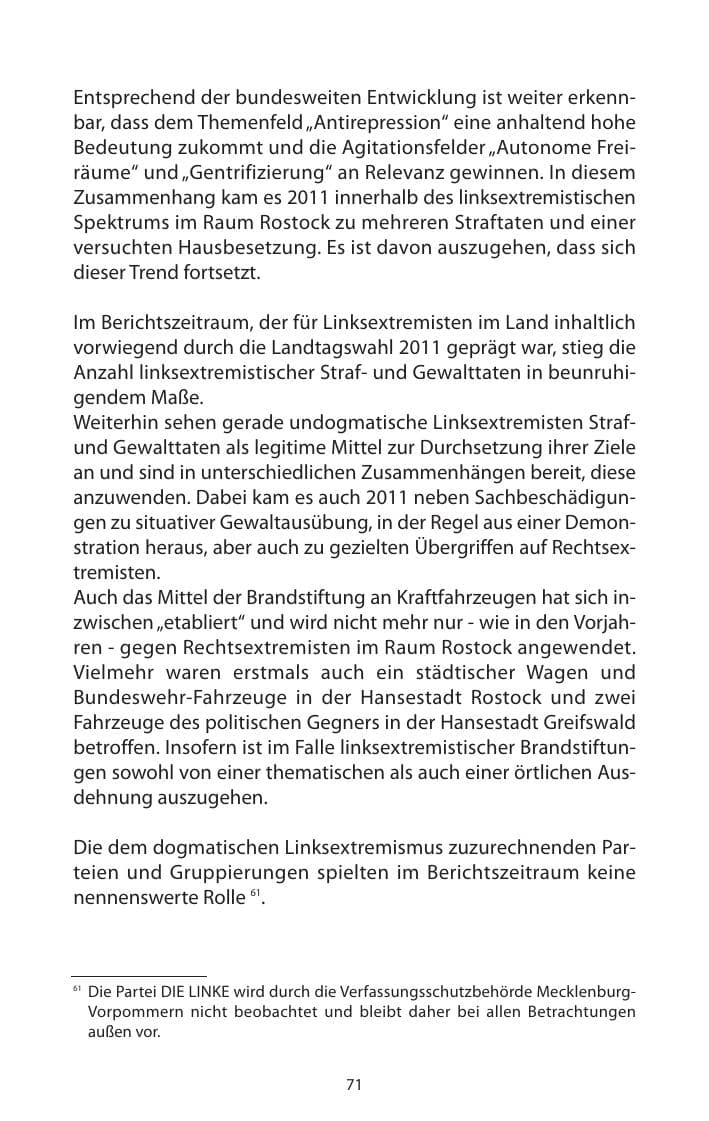 Seite 73 des Verfassungsschutzbericht 2011 Mecklenburg-Vorpommern