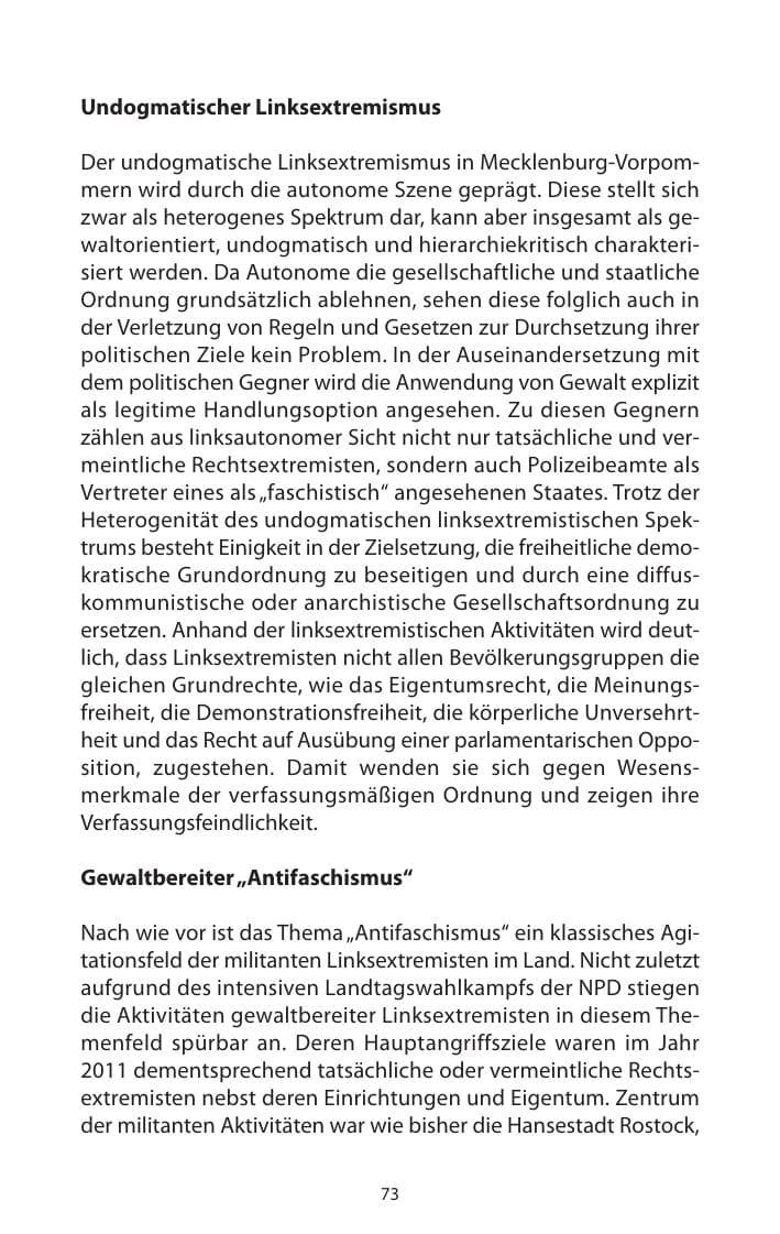 Seite 75 des Verfassungsschutzbericht 2011 Mecklenburg-Vorpommern