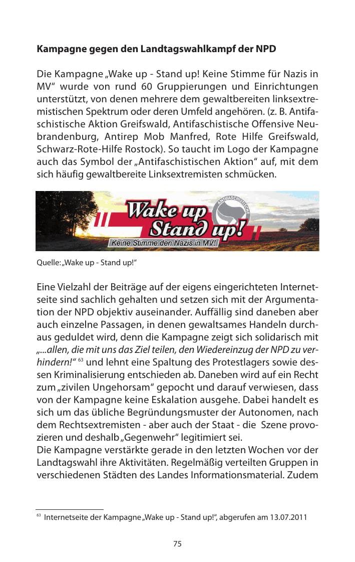 Seite 77 des Verfassungsschutzbericht 2011 Mecklenburg-Vorpommern