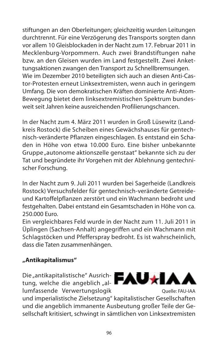 Seite 98 des Verfassungsschutzbericht 2011 Mecklenburg-Vorpommern