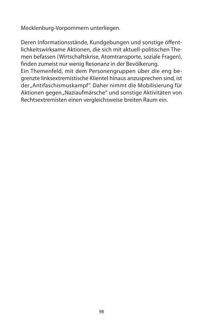 Seite 100 des Verfassungsschutzbericht 2011 Mecklenburg-Vorpommern