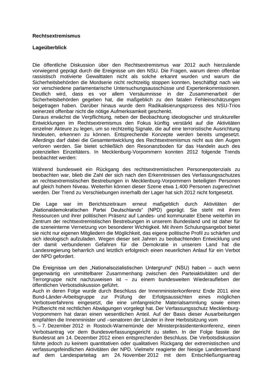 Seite 11 des Verfassungsschutzbericht 2012 Mecklenburg-Vorpommern