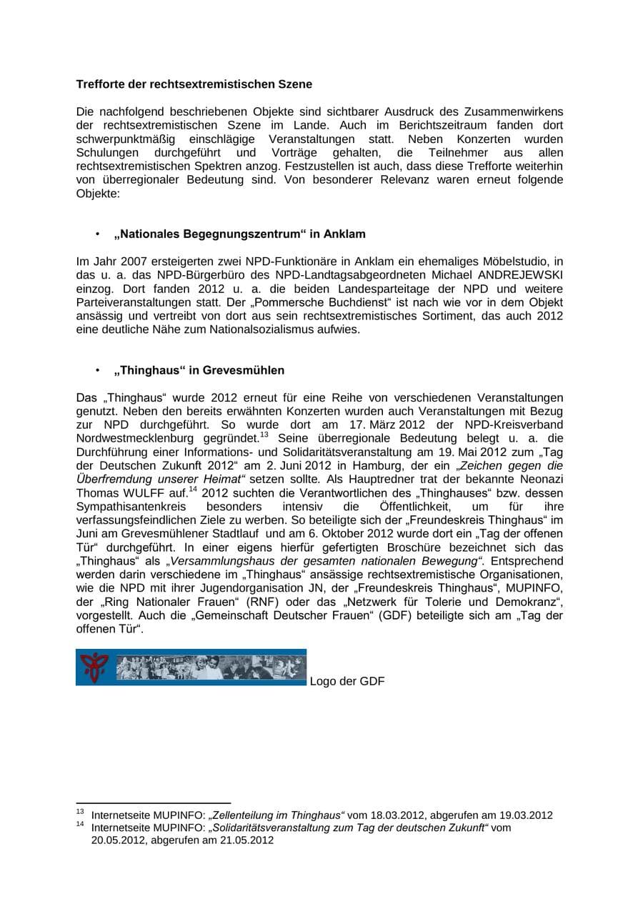 Seite 21 des Verfassungsschutzbericht 2012 Mecklenburg-Vorpommern