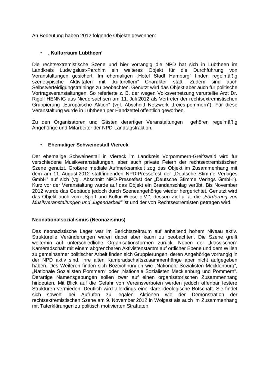 Seite 22 des Verfassungsschutzbericht 2012 Mecklenburg-Vorpommern