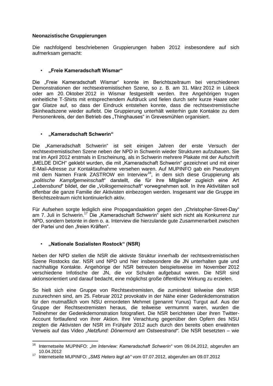 Seite 24 des Verfassungsschutzbericht 2012 Mecklenburg-Vorpommern
