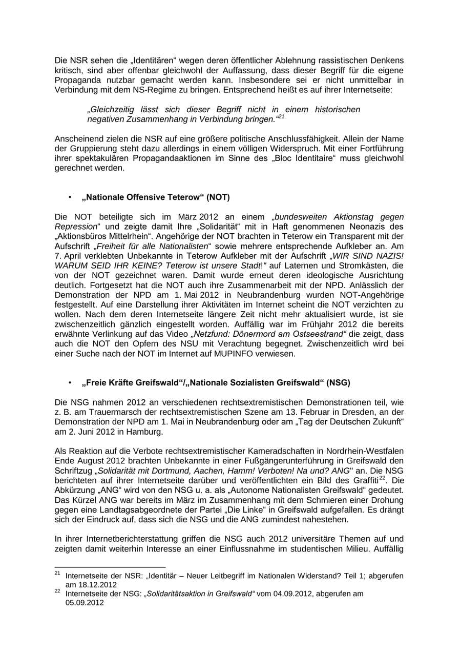 Seite 26 des Verfassungsschutzbericht 2012 Mecklenburg-Vorpommern
