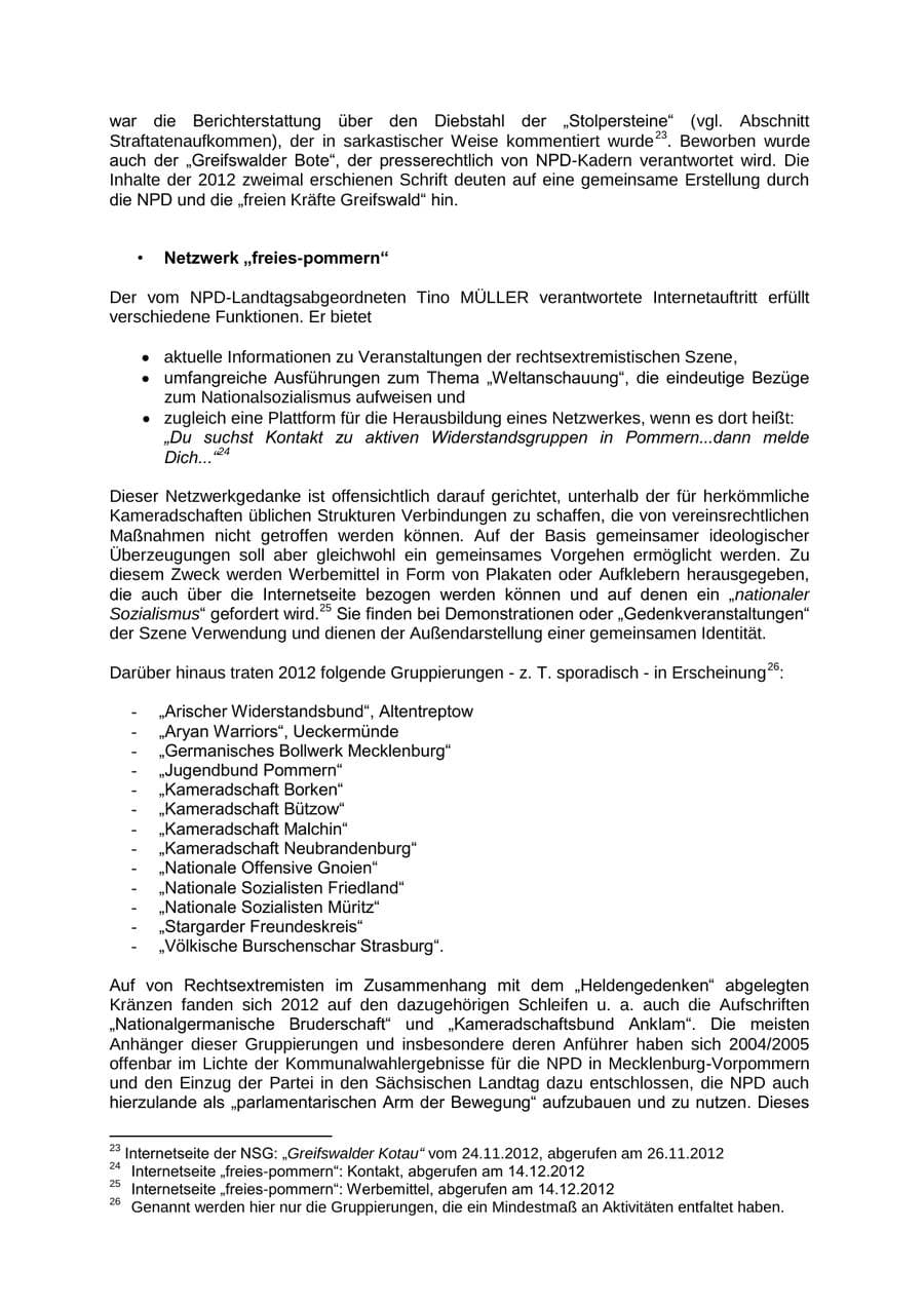 Seite 27 des Verfassungsschutzbericht 2012 Mecklenburg-Vorpommern