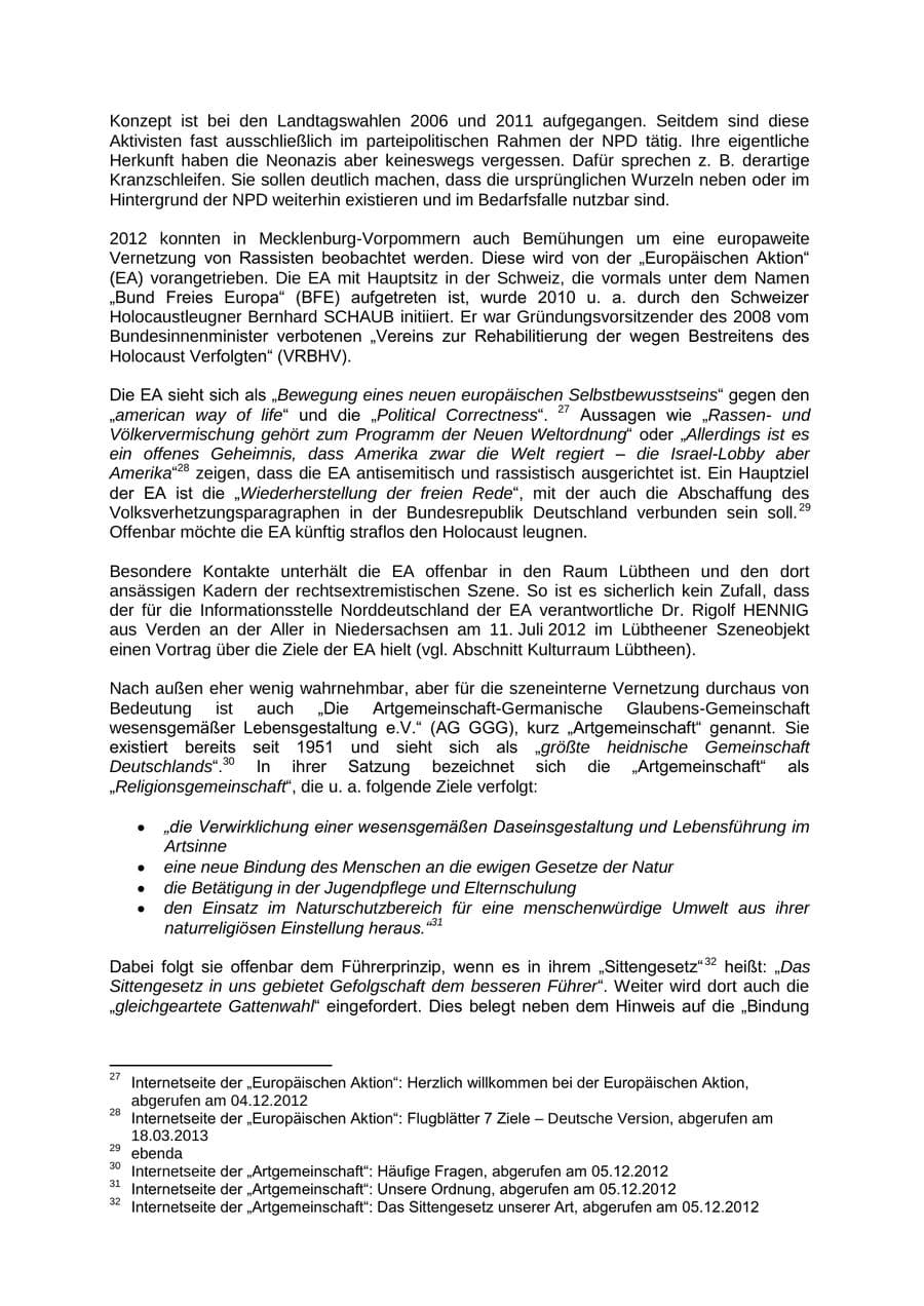 Seite 28 des Verfassungsschutzbericht 2012 Mecklenburg-Vorpommern