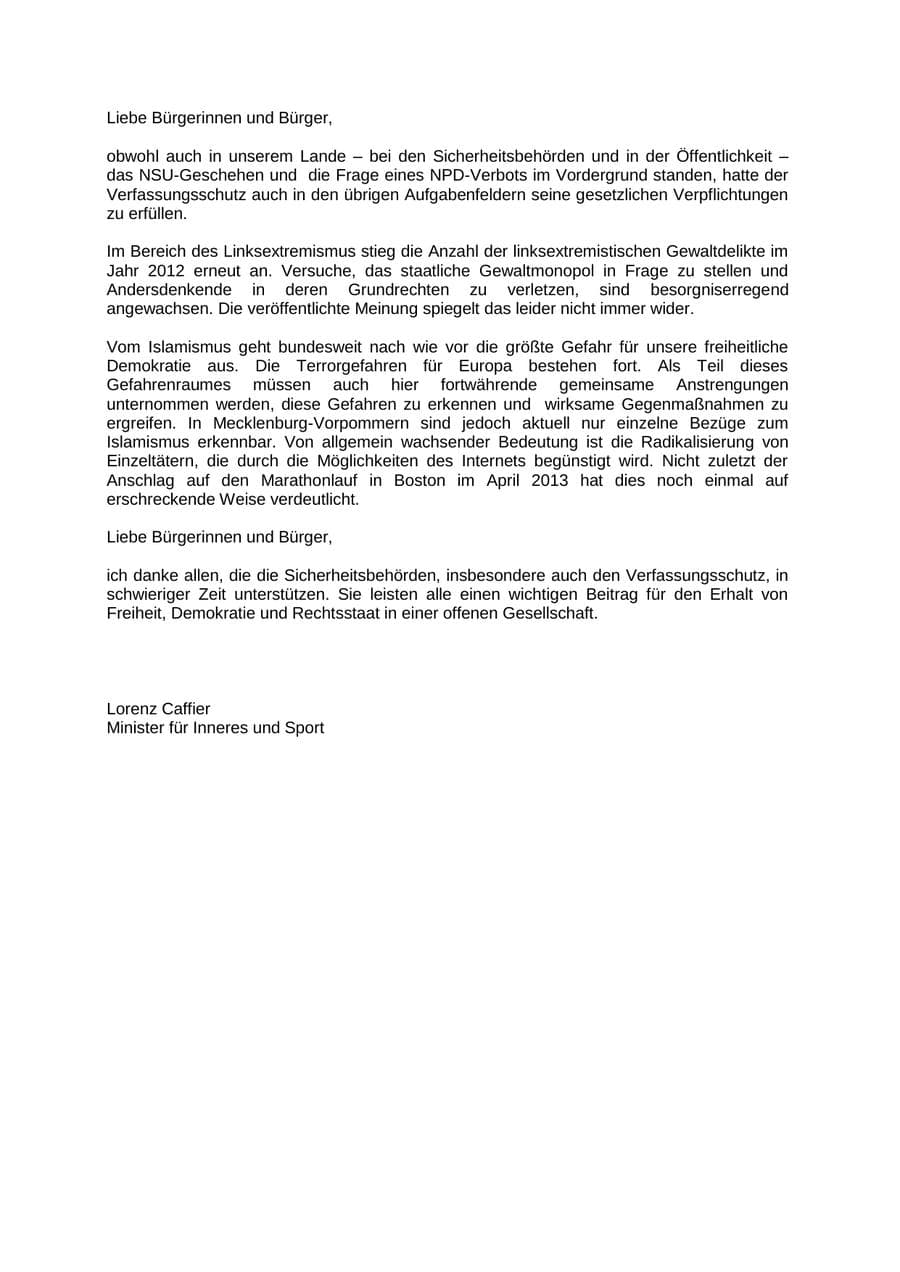 Seite 4 des Verfassungsschutzbericht 2012 Mecklenburg-Vorpommern