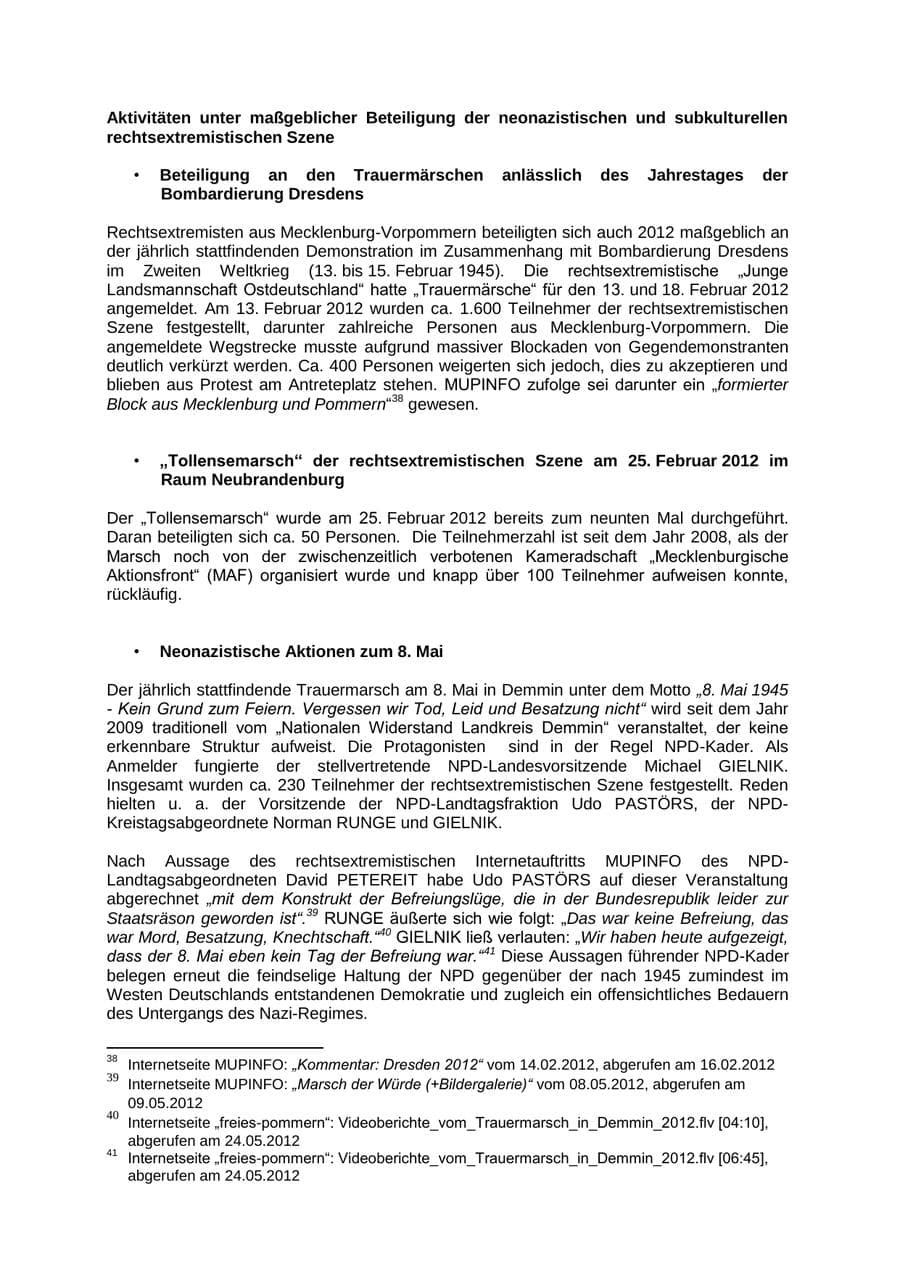 Seite 32 des Verfassungsschutzbericht 2012 Mecklenburg-Vorpommern