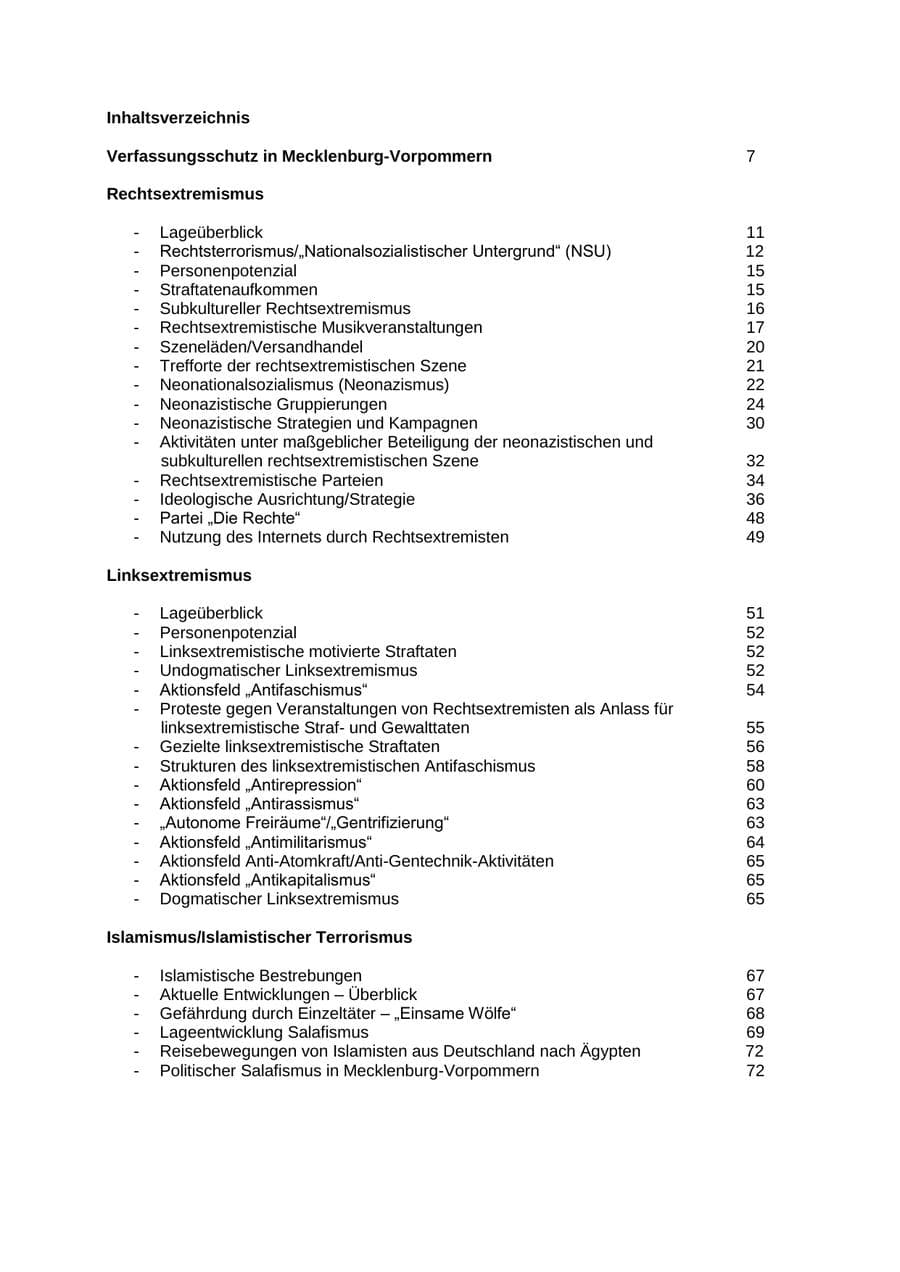 Seite 5 des Verfassungsschutzbericht 2012 Mecklenburg-Vorpommern