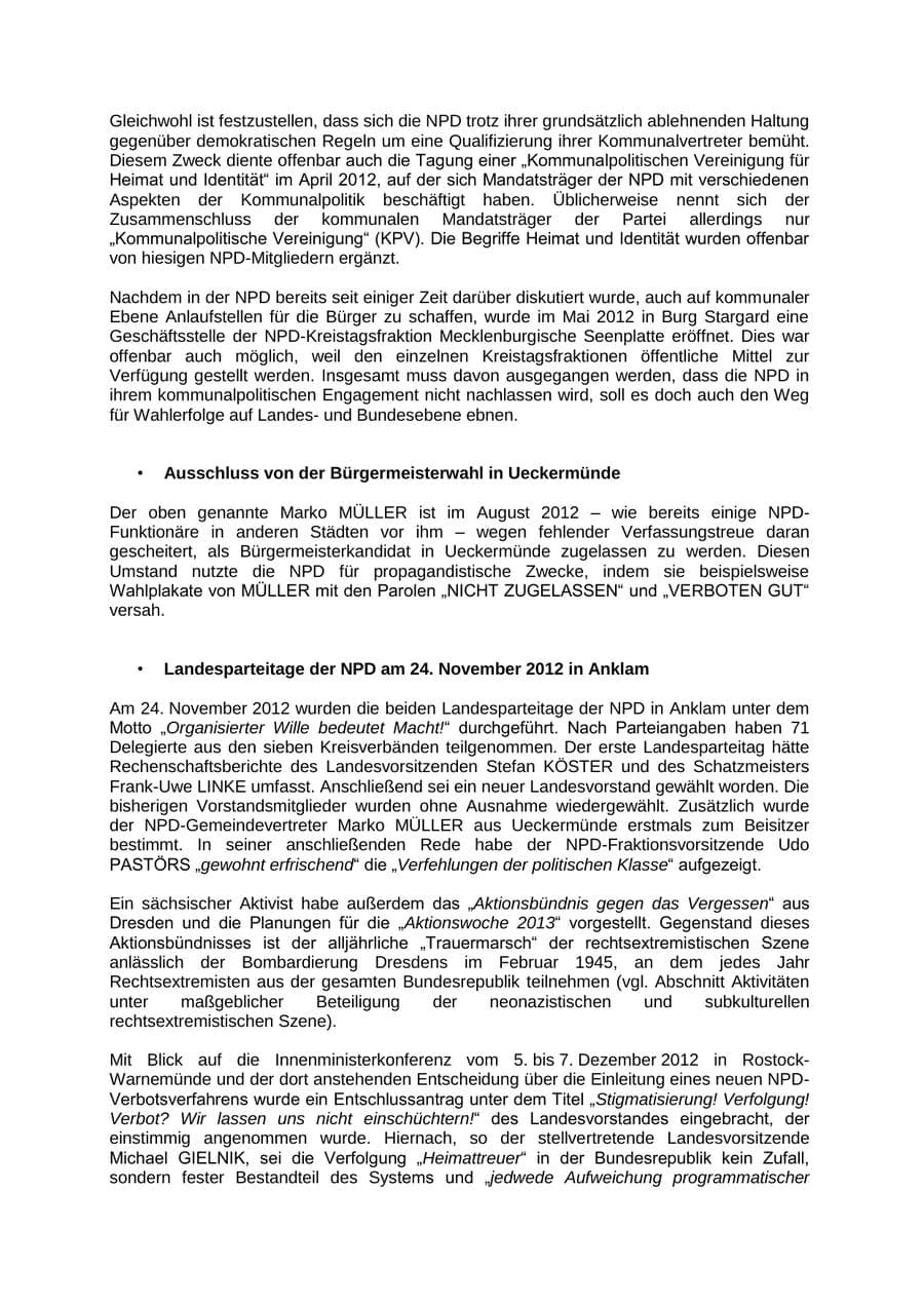 Seite 43 des Verfassungsschutzbericht 2012 Mecklenburg-Vorpommern
