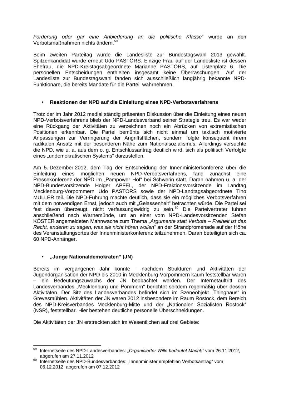 Seite 44 des Verfassungsschutzbericht 2012 Mecklenburg-Vorpommern