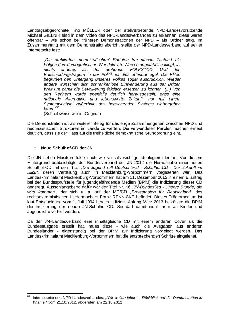 Seite 47 des Verfassungsschutzbericht 2012 Mecklenburg-Vorpommern