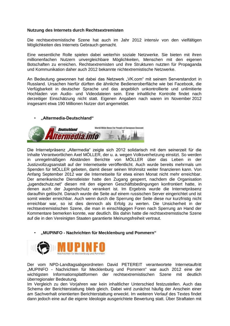 Seite 49 des Verfassungsschutzbericht 2012 Mecklenburg-Vorpommern