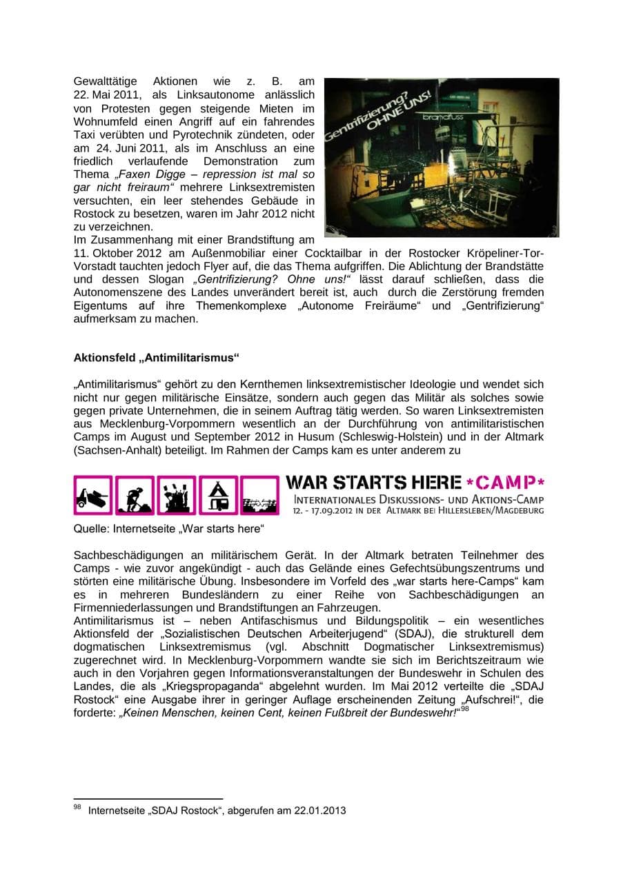 Seite 64 des Verfassungsschutzbericht 2012 Mecklenburg-Vorpommern