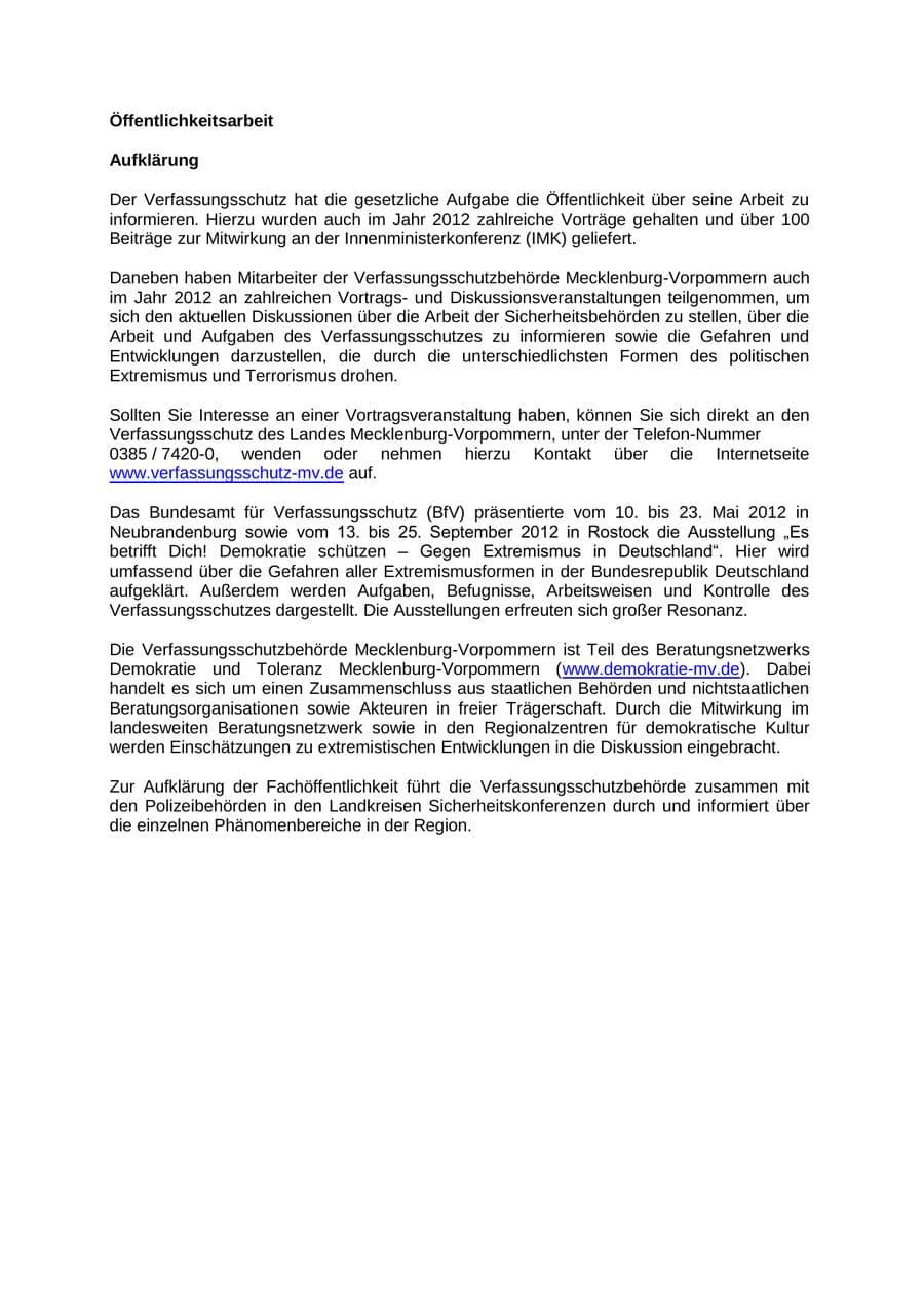 Seite 82 des Verfassungsschutzbericht 2012 Mecklenburg-Vorpommern