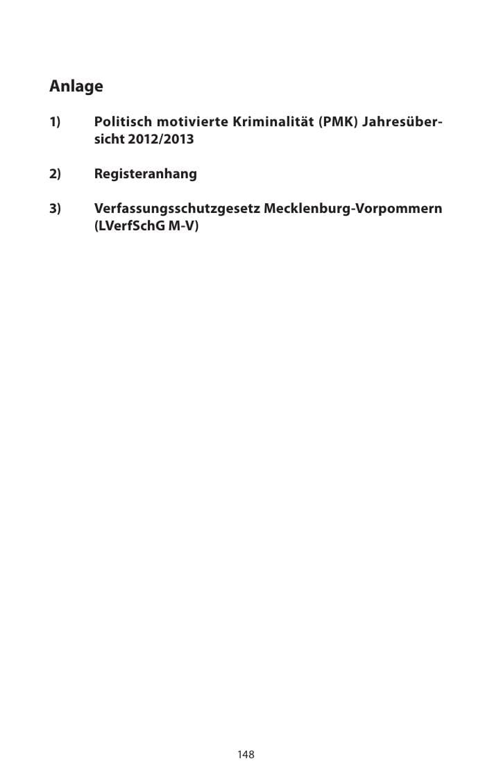Seite 150 des Verfassungsschutzbericht 2013 Mecklenburg-Vorpommern