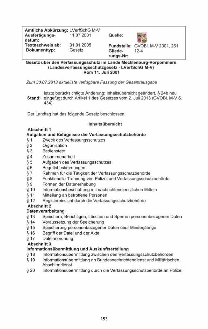 Seite 155 des Verfassungsschutzbericht 2013 Mecklenburg-Vorpommern