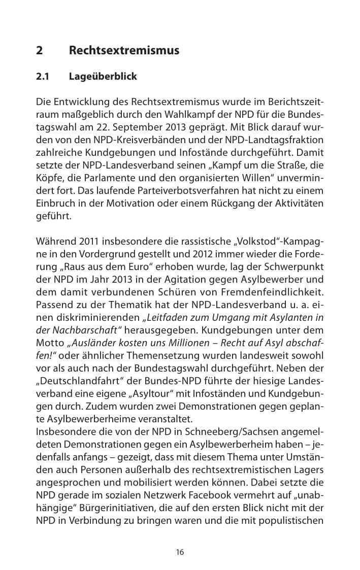 Seite 18 des Verfassungsschutzbericht 2013 Mecklenburg-Vorpommern