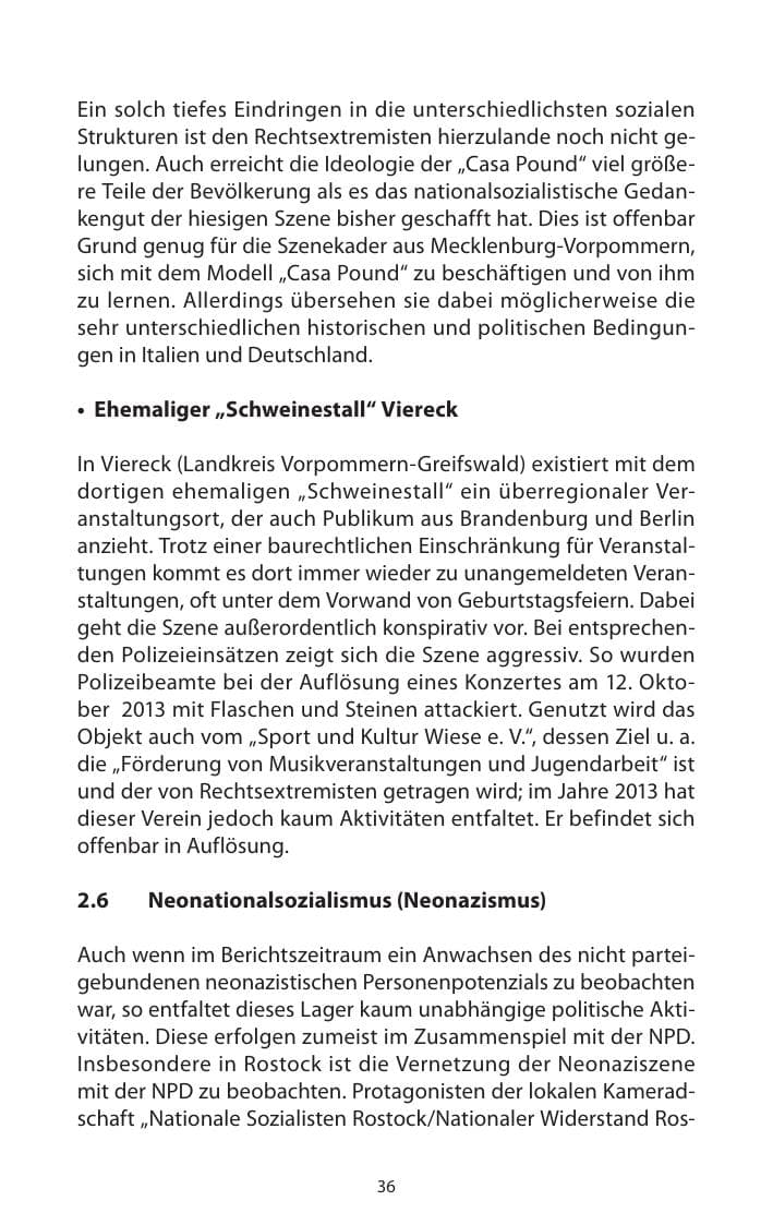 Seite 38 des Verfassungsschutzbericht 2013 Mecklenburg-Vorpommern