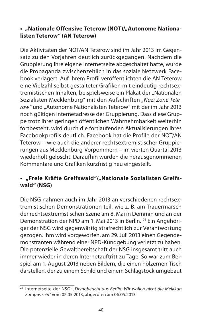 Seite 42 des Verfassungsschutzbericht 2013 Mecklenburg-Vorpommern