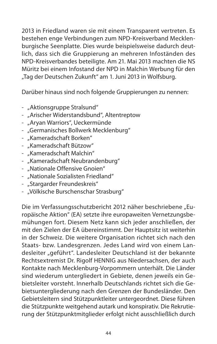 Seite 46 des Verfassungsschutzbericht 2013 Mecklenburg-Vorpommern