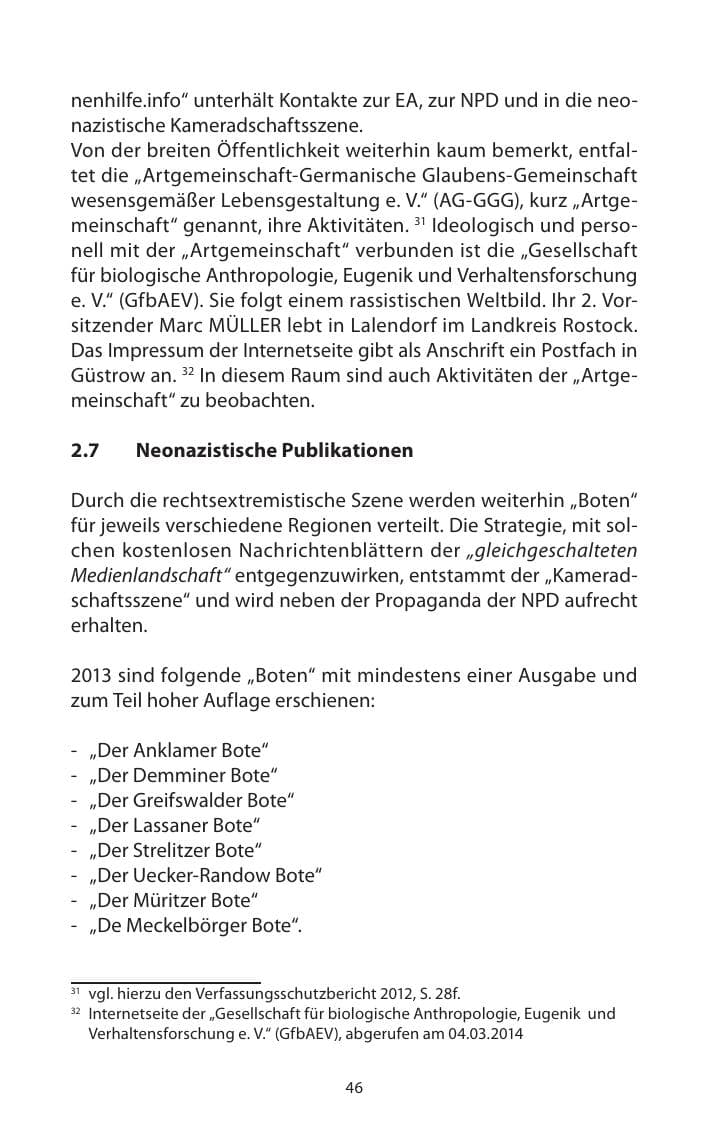 Seite 48 des Verfassungsschutzbericht 2013 Mecklenburg-Vorpommern