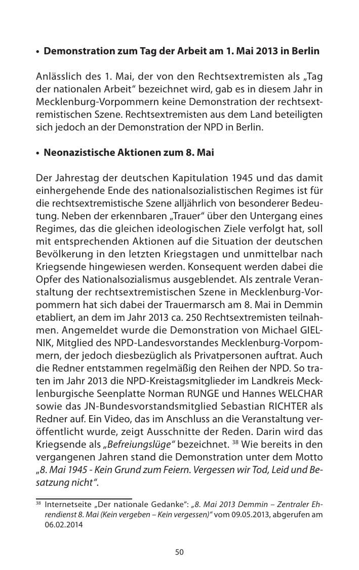Seite 52 des Verfassungsschutzbericht 2013 Mecklenburg-Vorpommern