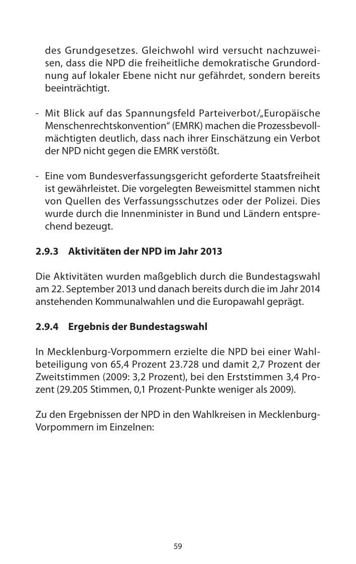 Seite 61 des Verfassungsschutzbericht 2013 Mecklenburg-Vorpommern