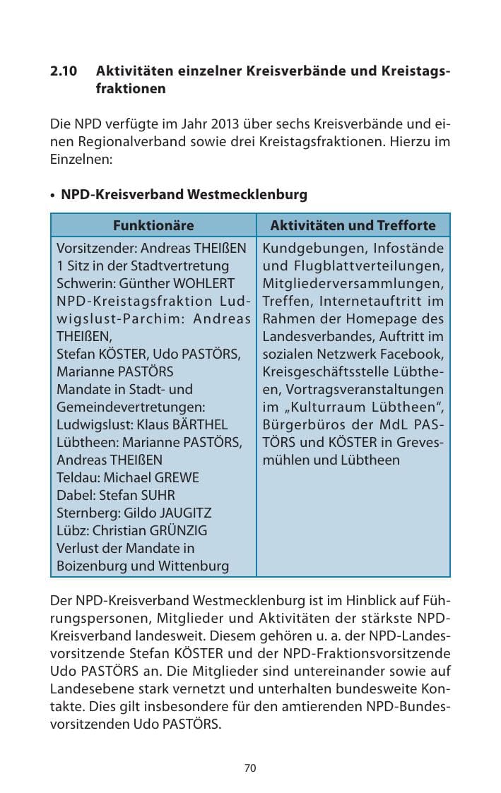 Seite 72 des Verfassungsschutzbericht 2013 Mecklenburg-Vorpommern