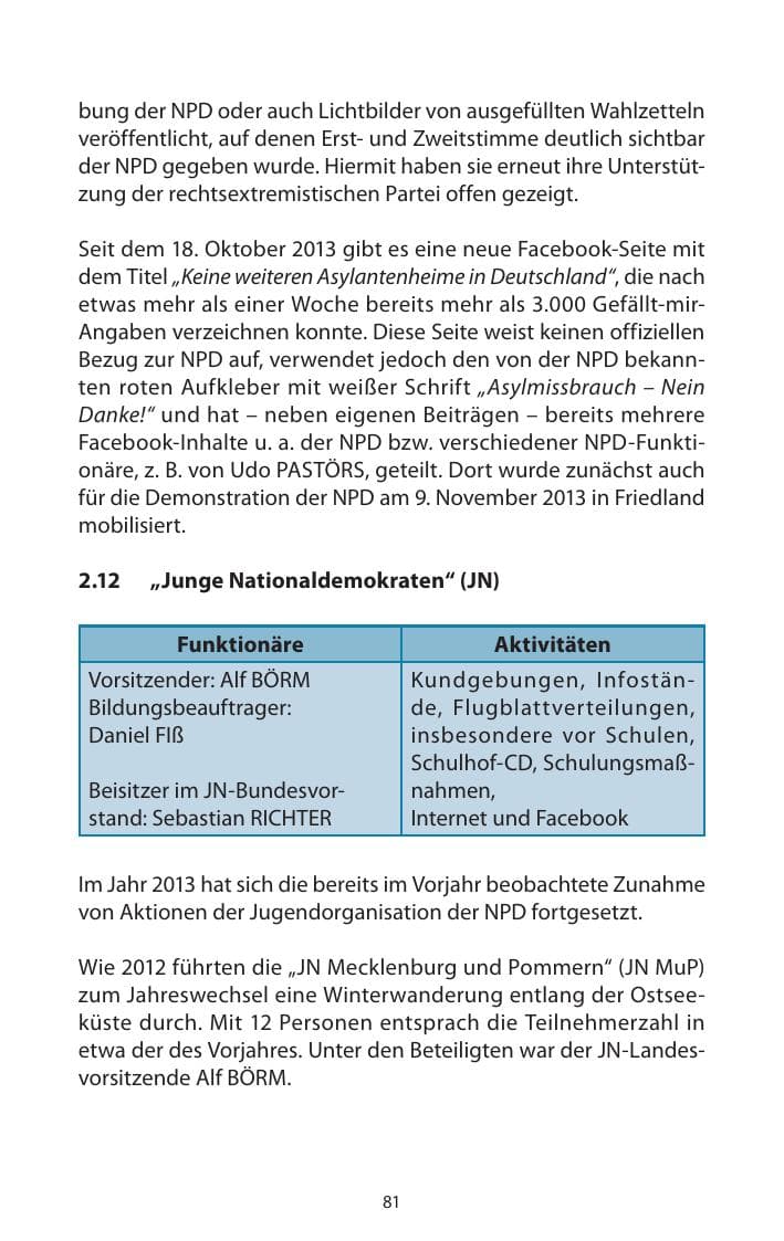 Seite 83 des Verfassungsschutzbericht 2013 Mecklenburg-Vorpommern